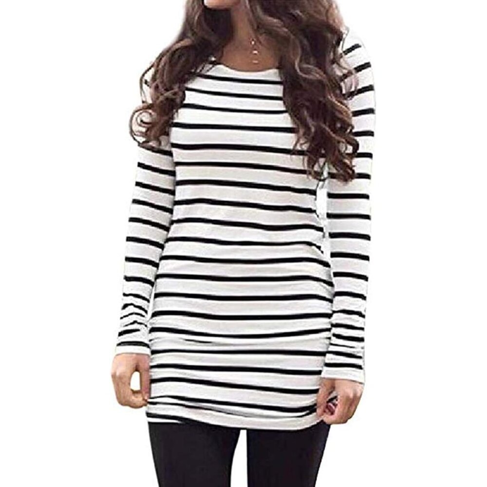Women’s Long Sleeve Tunic Dress Casual Top Plus Size Black White